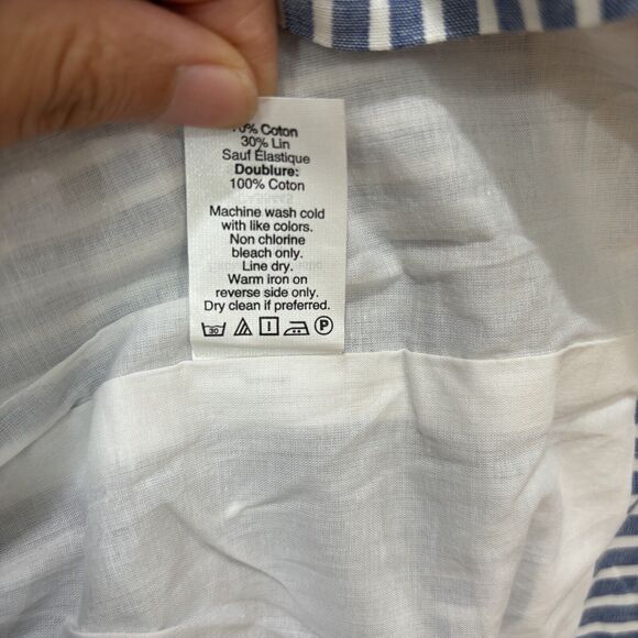 J Crew Striped Off Shoulder Mini Dress Sz 0 NWT Cotton Linen Blue White Boho - Picture 6 of 9
